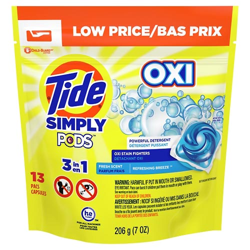 Image for Tide Detergent, Oxi, Refreshing Breeze, 3 in 1,13ea from Harmon's Drug Store