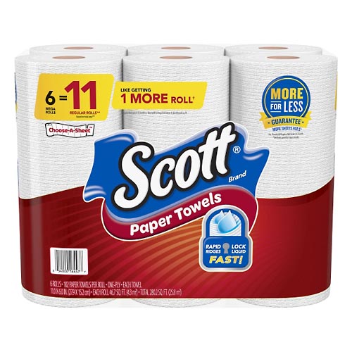 Image for Scott Paper Towels, Mega Rolls, Choose-A-Sheet, One-Ply,6ea from Harmon's Drug Store