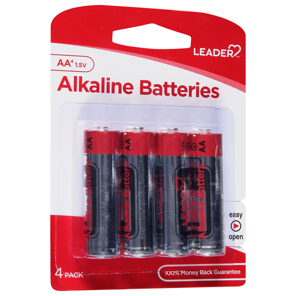 Image for Leader Batteries, Alkaline, AA, 1.5 Volt, 4 Pack, 4ea from Harmon's Drug Store
