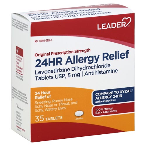 Image for Leader Allergy Relief, 24Hr, Original Prescription Strength, Tablets,35ea from Harmon's Drug Store