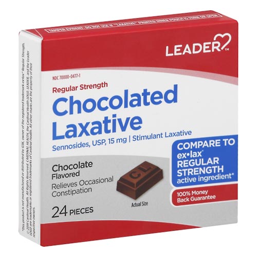 Image for Leader Chocolated Laxative, Regular Strength, 15 mg, Chocolate Flavored,24ea from Harmon's Drug Store